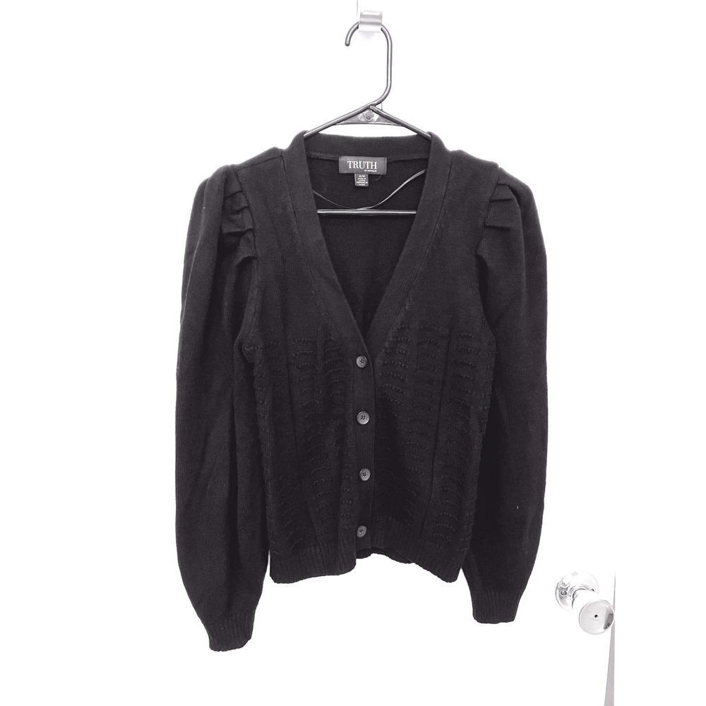 Truth Cardigan Sweater Knit Long Sleeve Button Front Womens Black Size medium‎